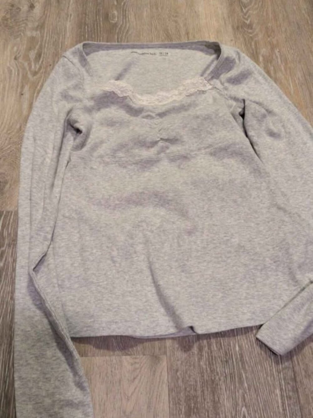 Abercrombie Kids Grey Long Sleeve Lace Trim Top Size 13/14